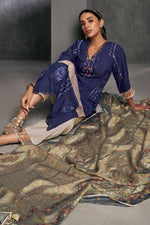 Load image into Gallery viewer, Phenomenal Pure Muga Silk Blue Batik Printed Salwar Suit
