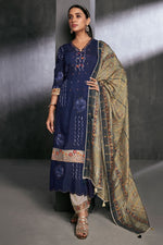Load image into Gallery viewer, Phenomenal Pure Muga Silk Blue Batik Printed Salwar Suit
