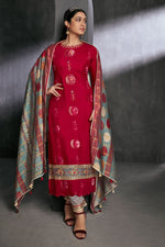 Load image into Gallery viewer, Marvelous Pure Muga Silk Red Batik Printed Salwar Suit
