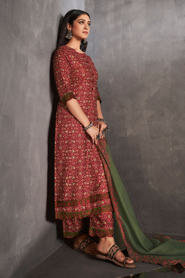 Pashmina Salwar Suit For Winter Wear Floral Design In Red