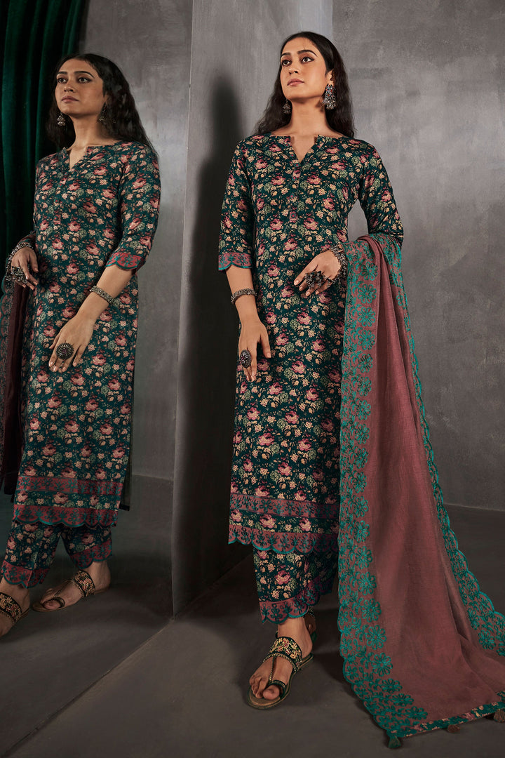 Pashmina Salwar Suit For Winter Wear Floral Design In Multicolor