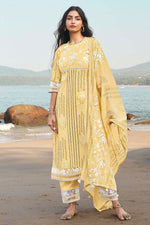 Load image into Gallery viewer, Wonderful pure cotton yellow printed salwar suit dress material