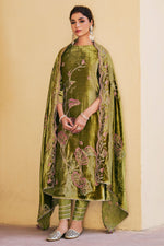 Load image into Gallery viewer, Green Color Embroidered Designer Salwar Suit In Pure Viscose Velvet Fabric