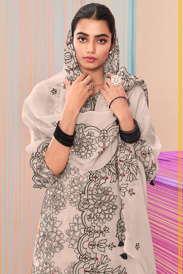 Beige Pure Moga Silk Fancy Embroidery Disigner Long Salwar Suit