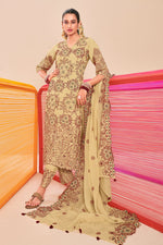 Load image into Gallery viewer, Pure Moga Silk Fancy Cream Embroidery Disigner Long Suit