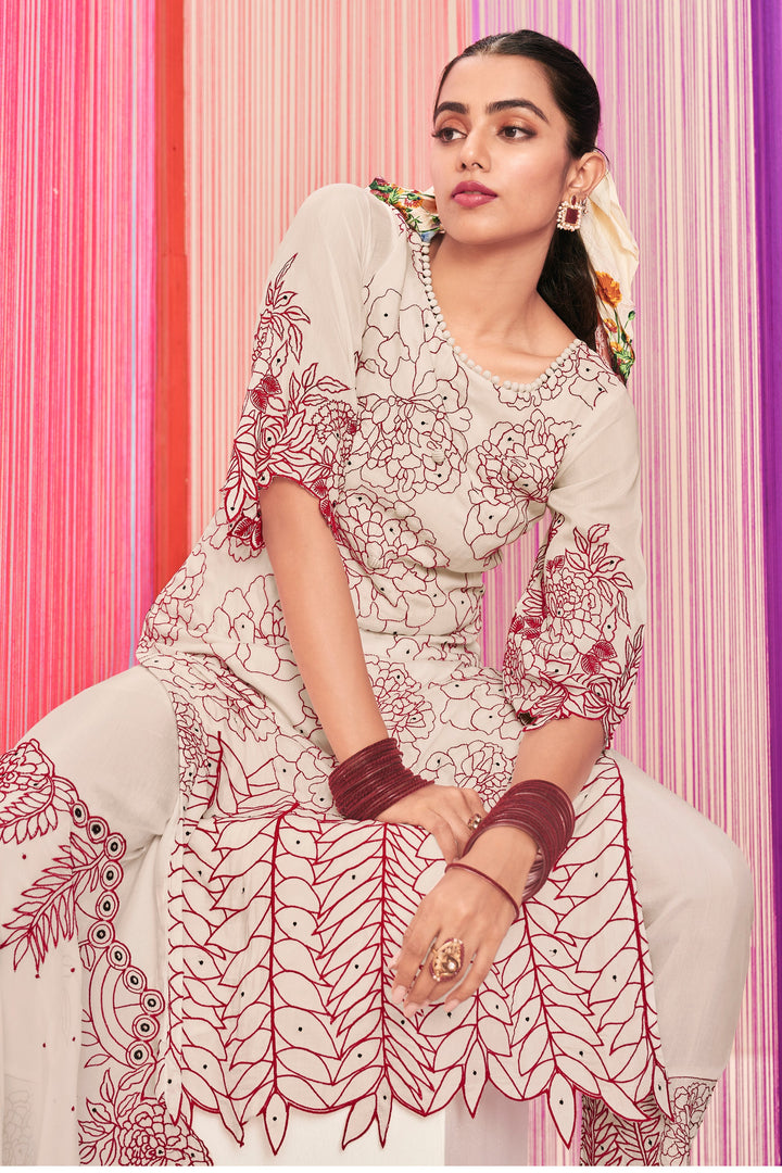 Pure Moga Silk Fancy Embroidery Disigner Beige Long Salwar Suit