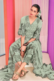 Pure Moga Silk Fancy Embroidery Disigner Long Suit In Light Cyan Color