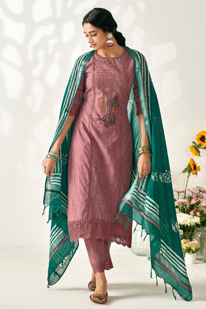 Pink Color Pure South Cotton Fabric Salwar Kameez With Embroidery Work