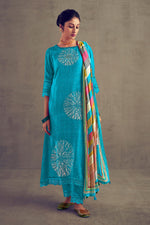 Load image into Gallery viewer, Cyan Color Pure Muslin Silk Digital Print Casual Long Straight Cut Salwar Suit