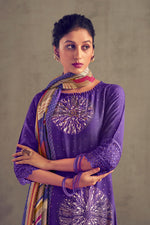 Load image into Gallery viewer, Purple Color Pure Muslin Silk Digital Print Casual Long Straight Cut Salwar Kameez
