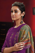Load image into Gallery viewer, Purple Color Pure Rayon Checks Fancy Embroidery Work Long Straight Cut Salwar Suit
