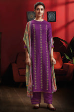 Load image into Gallery viewer, Purple Color Pure Rayon Checks Fancy Embroidery Work Long Straight Cut Salwar Suit
