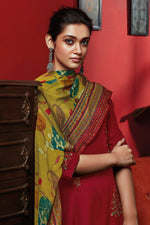 Load image into Gallery viewer, Red Color Pure Rayon Checks Fancy Embroidery Work Long Straight Cut Suit