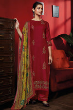 Load image into Gallery viewer, Red Color Pure Rayon Checks Fancy Embroidery Work Long Straight Cut Suit
