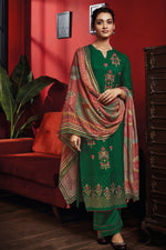 Load image into Gallery viewer, Dark Green Color Pure Rayon Checks Fancy Embroidery Work Long Straight Cut Salwar Kameez
