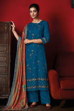Load image into Gallery viewer, Teal Color Pure Rayon Checks Fancy Embroidery Work Long Straight Cut Suit