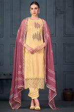 Load image into Gallery viewer, Pure Cotton Straight Cut Salwar Suit With Handloom Lining And Embroidery
