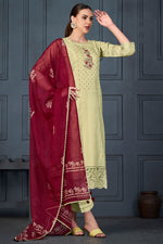 Load image into Gallery viewer, Khaki Color Hand Block Batik Print Straight Cut Salwar Suit With Pure Cotton Bottom
