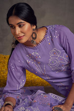 Load image into Gallery viewer, Lavender Color Pure Organza Khadi Print Casual Long Salwar Kameez With Hand Work