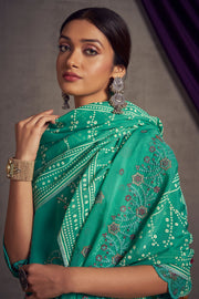 Sea Green Color Pure Organza Khadi Print Casual Long Suit With Hand Work