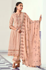 Load image into Gallery viewer, Peach Pure Cotton Fabric Floral Fusion Designer Straight Cut Salwar Suit Set