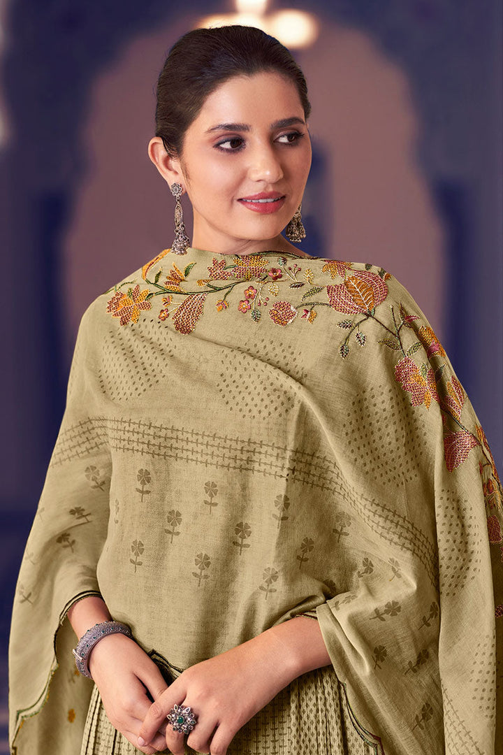 Brown Regal Heritage Designer Straight Cut Salwar Suit With Pure Cotton Block Print