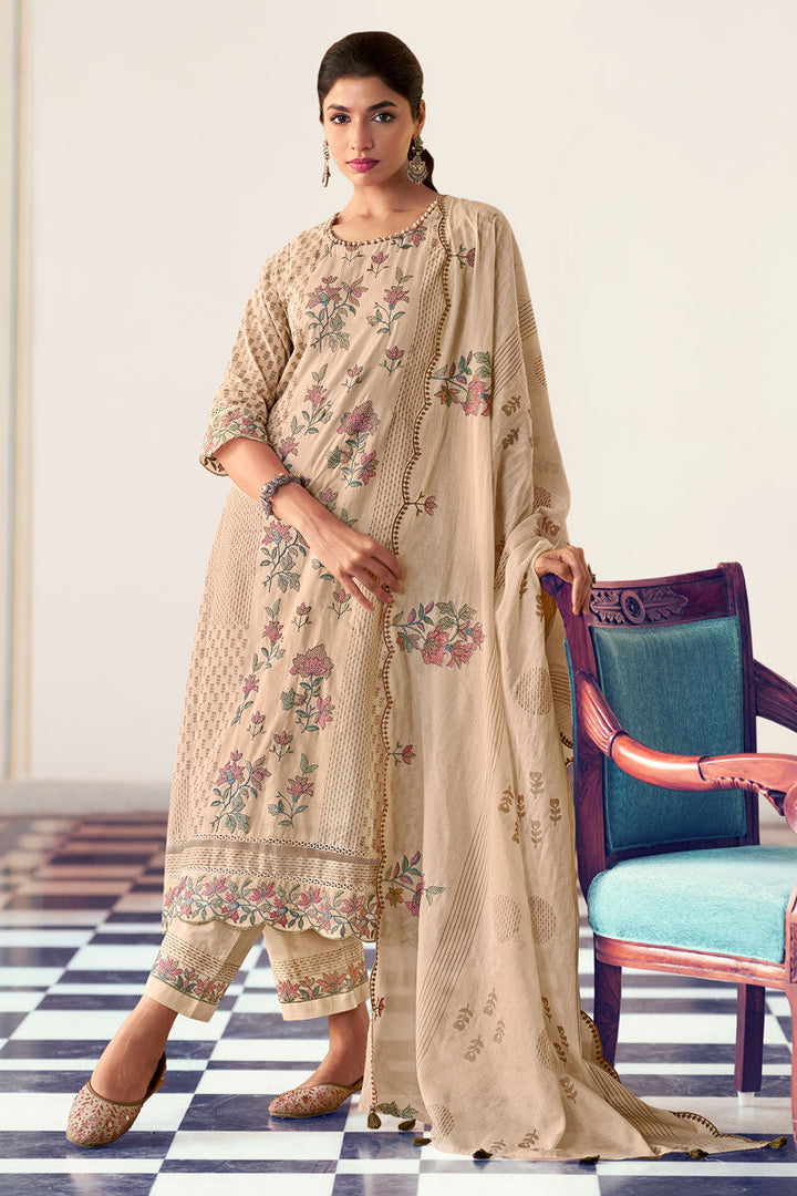 Chikoo Artisanal Impressions Designer Straight Cut Salwar Suit With Pure Cotton Block Print