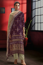 Load image into Gallery viewer, Rich Pure Muga Silk Purple Batik Printed Salwar Suit
