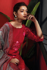 Load image into Gallery viewer, Elegant Pure Muga Silk Red Batik Printed Salwar Suit
