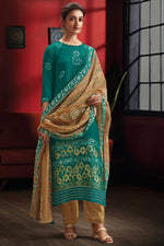 Load image into Gallery viewer, Ravishing Pure Muga Silk Green Batik Printed Salwar Suit
