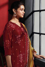 Load image into Gallery viewer, Resplendent Pure Muga Silk Red Batik Printed Salwar Suit
