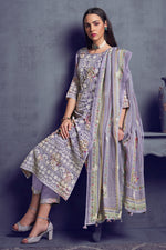 Load image into Gallery viewer, Lavender Color Pure Organza Heavy Lakhnavi Embroidered Long Straight Cut Salwar Suit