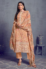 Load image into Gallery viewer, Peach Color Pure Organza Heavy Lakhnavi Embroidered Long Straight Cut Suit