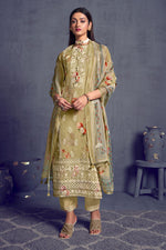 Load image into Gallery viewer, Beige Color Pure Organza Heavy Lakhnavi Embroidered Long Straight Cut Salwar Kameez