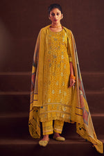 Load image into Gallery viewer, Mustard Color Pure Muslin Jacquard Digital Print Salwar Kameez In Art Silk Fabric