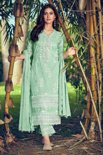 Load image into Gallery viewer, Sea Green Color Embroidered Block Print Straight Cut Salwar Suit With Pure Cotton Bottom