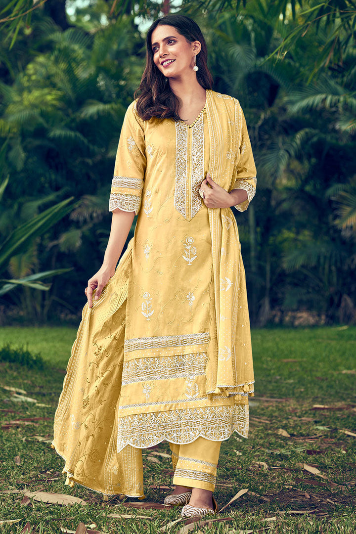 Embroidery Block Print Salwar Suit With Pure Cotton Khadi Print And Lace Work