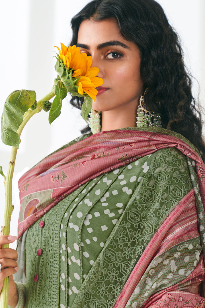 Green Color Pure Moga Silk Digital Print Long Straight Cut Salwar Suit