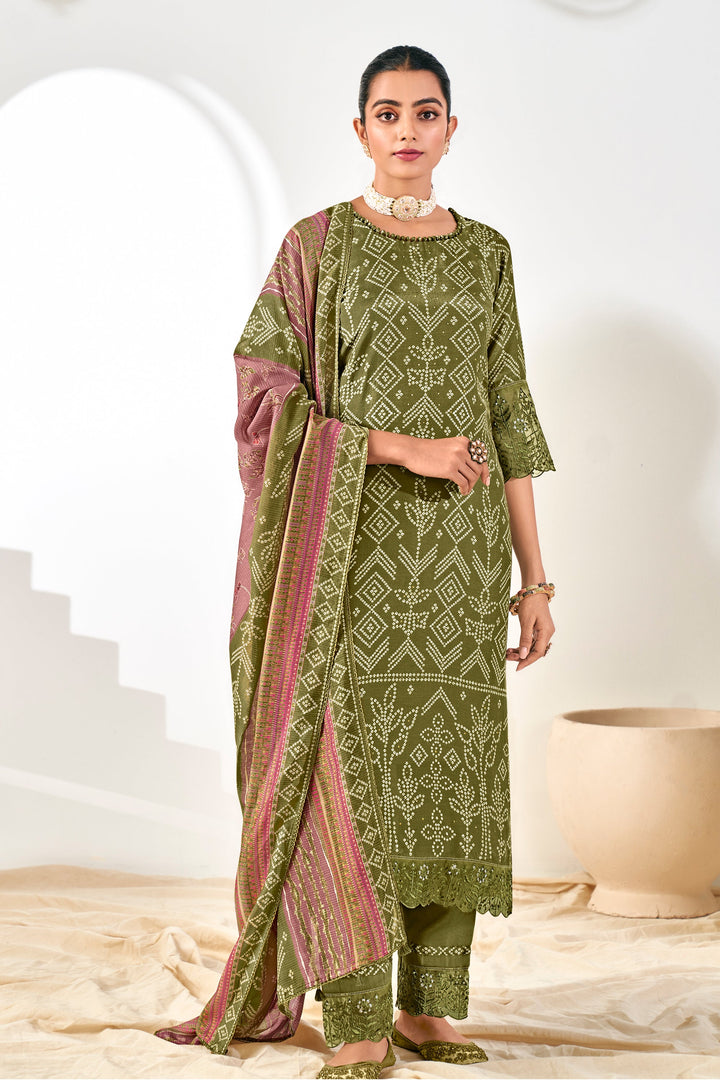 Pure Moga Silk Digital Print Long Straight Cut Salwar Suit In Green Color