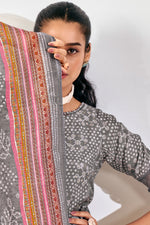 Load image into Gallery viewer, Grey Color Pure Moga Silk Digital Print Long Straight Cut Suit