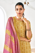 Load image into Gallery viewer, Mustard Color Pure Moga Silk Digital Print Long Straight Cut Salwar Suit