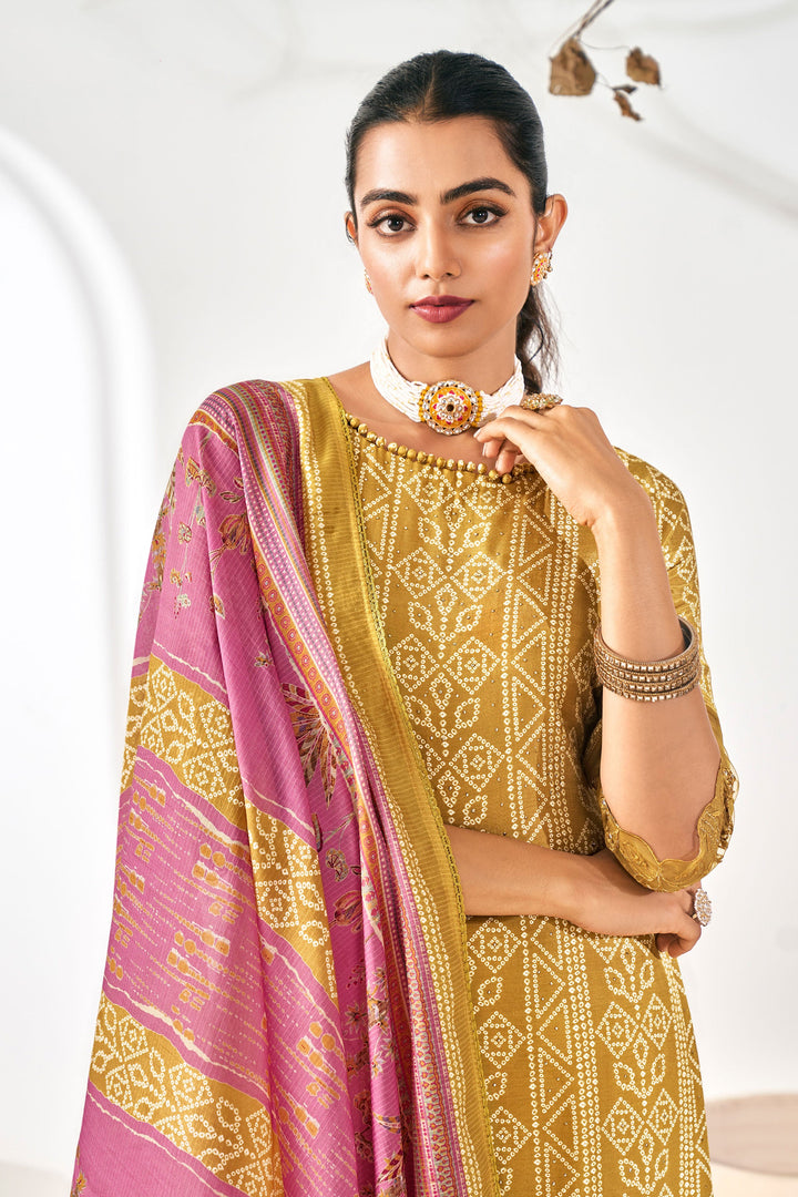 Mustard Color Pure Moga Silk Digital Print Long Straight Cut Salwar Suit
