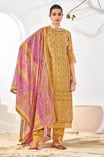 Load image into Gallery viewer, Mustard Color Pure Moga Silk Digital Print Long Straight Cut Salwar Suit
