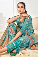 Load image into Gallery viewer, Cyan Color Digital Print Long Straight Cut Salwar Kameez In Pure Moga Silk Fabric