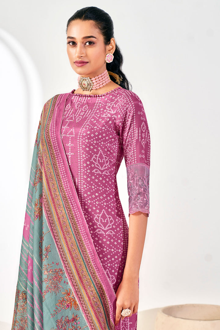Pink Color Digital Print Pure Moga Silk Long Straight Cut Salwar Suit