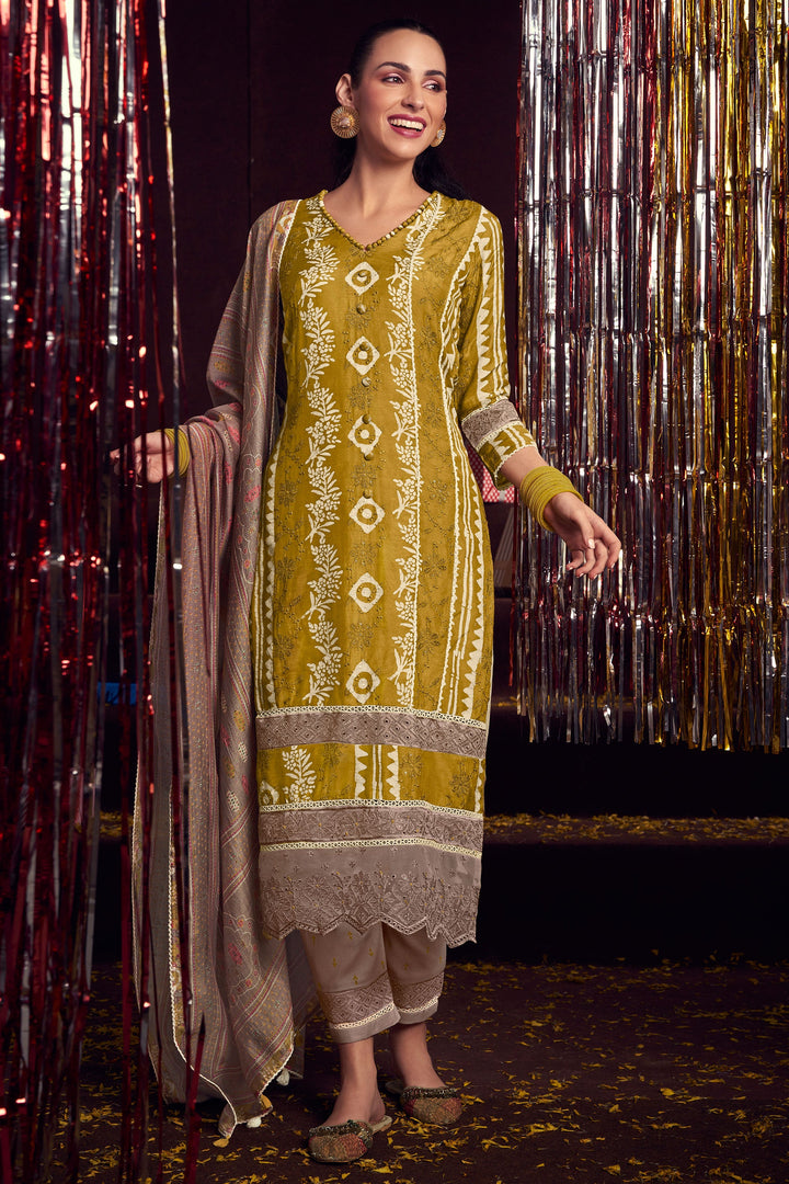 Green Color Festive Wear Pure Moga Silk Embroidery Work Salwar Suit