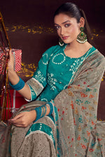 Load image into Gallery viewer, Teal Color Pure Moga Silk Embroidery Work Suit