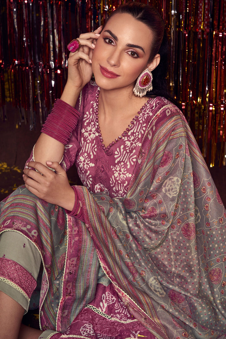 Pink Color Pure Moga Silk Embroidery Work Salwar Suit