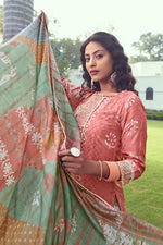 Load image into Gallery viewer, Peach Regal Reflections Silk Long Straight Cut Salwar Suit