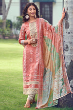 Load image into Gallery viewer, Peach Regal Reflections Silk Long Straight Cut Salwar Suit
